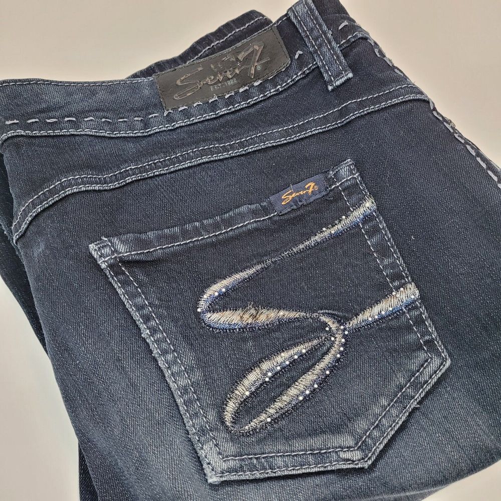 Seven7 Bootcut Jeans Womens 12 Dark Wash Excellent Embroidered Back Pocket